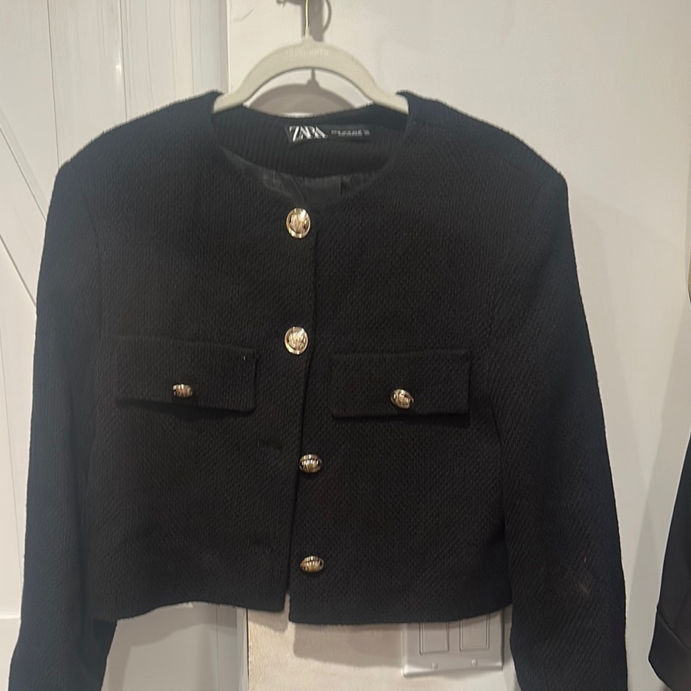 Zara Women's Black Jacket with Gold Buttons